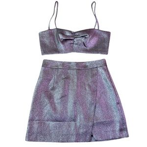 White Fox Boutique All Mine Iridescent Slit Skirt & Bralette Crop Top Size:S